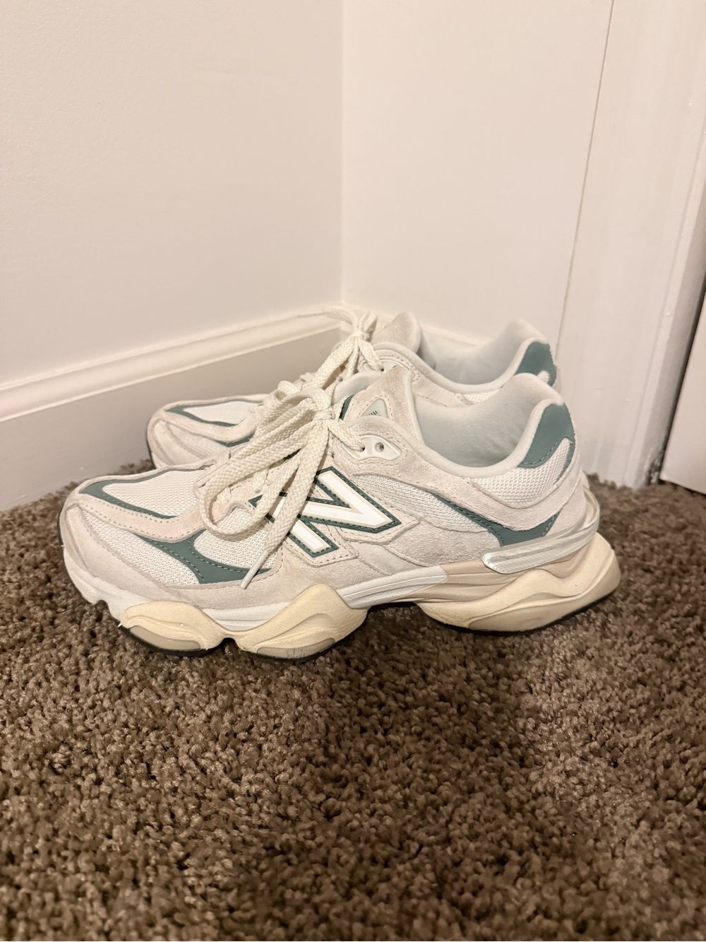New Balance 9060 White and Sage Green Athletic Sneakers - Picture 4 of 4